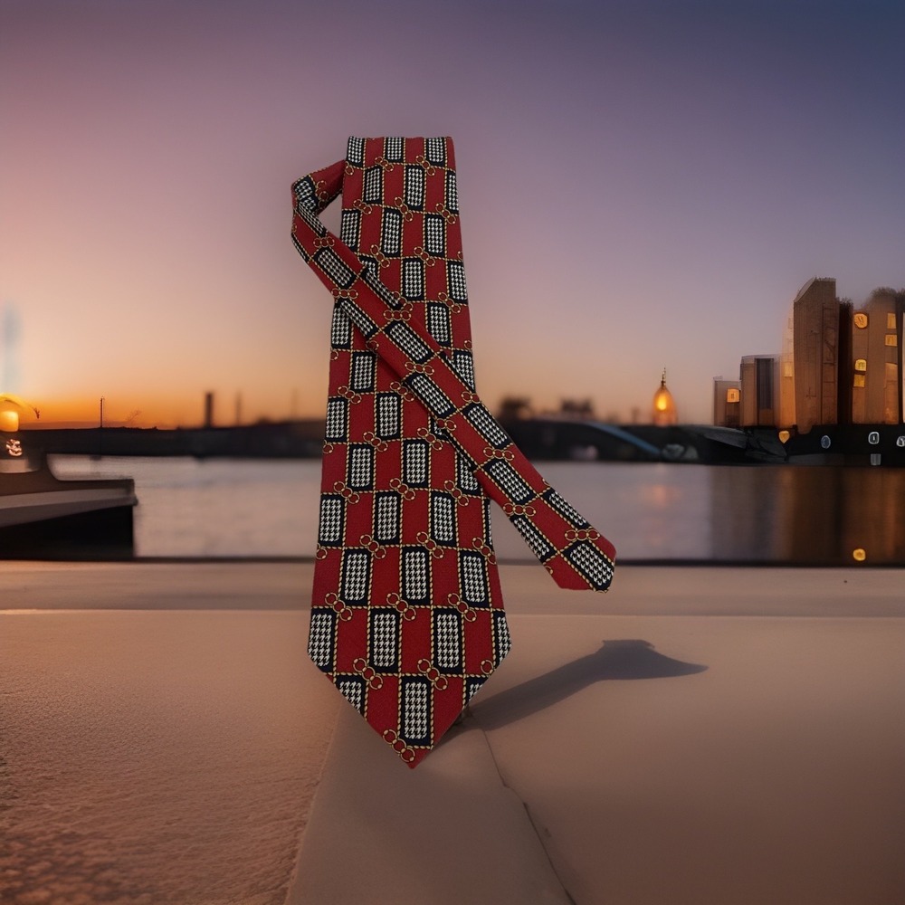 Equine Inspired Men's ties 3.75x60" Daniel Ellissa 100% Silk Red Gold Navy White